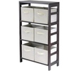 image:imageWinsome Wood Capri Wood 3 Section Storage Shelf with 6 Beige Fabric Foldable BasketsEspresso