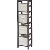 image:imageWinsome Wood Capri Wood 4 Section Storage Shelf with 4 Beige Fabric Foldable Baskets
