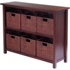 image:imageWinsome Wood Milan Wood 3 Tier Open Cabinet and 6 Rattan Baskets in Walnut Finish