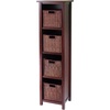 image:imageWinsome Wood Milan Wood 5 Tier Open Cabinet in Antique Walnut Finish and 4 Rattan Baskets in Antique Walnut Finish