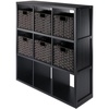 image:imageWinsome Wood Timothy 7Pc 3x3 Storage Shelf with 6 Foldable Woven Baskets  Black and Chocolate