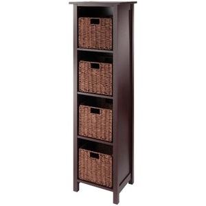 image:imageMilan 5Pc Storage Shelf with 4 Foldable Woven Baskets  Walnut