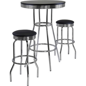 image:imageSummit 3Pc Pub Table and Swivel Stool Set Black amp Chrome
