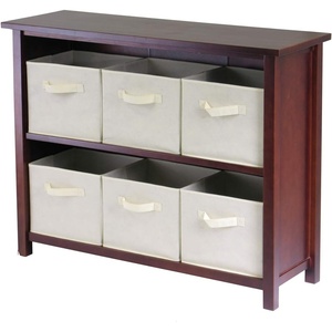 image:imageVerona 2Section W Storage Shelf with 6 Foldable Black Fabric BasketsBeige Baskets