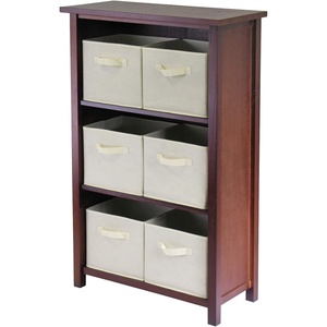 image:imageVerona 3 Section M Storage Shelf with 6 Foldable Beige Color Fabric BasketsBeige Baskets