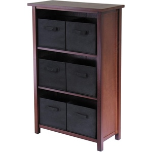 image:imageVerona 3 Section M Storage Shelf with 6 Foldable Beige Color Fabric BasketsBlack Baskets