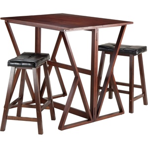image:imageWinsome 3Piece Harrington Drop Leaf High Table with 2 Cushion Saddle Seat Stools 24Inch BrownTransitional