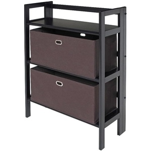 image:imageWinsome Torino 3PC Set Folding Bookcase wFabric Basket Storage and Organization BlackChocolate