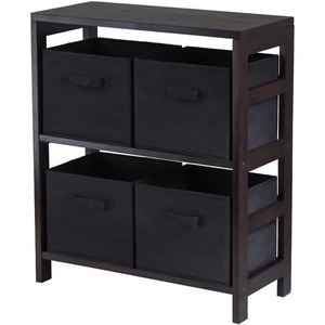 image:imageWinsome Wood Capri Wood 2 Section Storage Shelf with 4 Black Fabric Foldable Baskets  Foldable Organizer Baskets for Toys Clothes Sheets Craft Supplies Home amp Office Storage and Organization ContainersEspresso