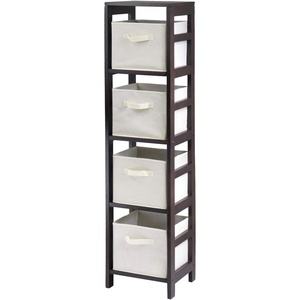 image:imageWinsome Wood Capri Wood 4 Section Storage Shelf with 4 Beige Fabric Foldable Baskets