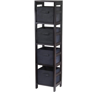 image:imageWinsome Wood Capri Wood 4 Section Storage Shelf with 4 Black Fabric Foldable Baskets