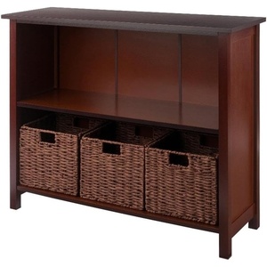 image:imageWinsome Wood Milan 4Pc Storage Shelf with 3 Foldable Woven Baskets  Walnut