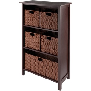 image:imageWinsome Wood Milan 6Pc Storage Shelf with 5 Foldable Woven Baskets  Walnut