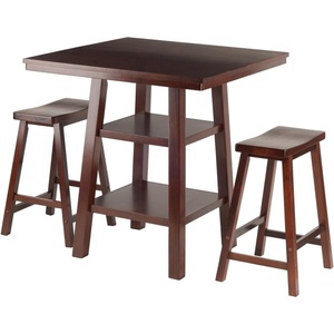 image:imageWinsome Wood Orlando 3Pc Set High Table 2 Shelves w 2 Saddle Seat Stools