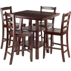 image:imageWinsome Wood Orlando 5Pc Set High Table 2 Shelves w 4 Ladder Back Stools
