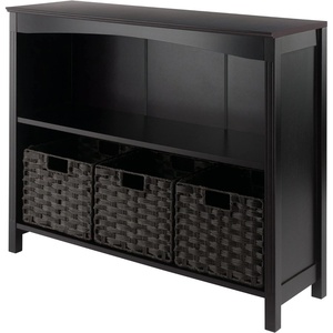 image:imageWinsome Wood Terrace 4Pc Storage Shelf with 3 Foldable Woven Baskets  Walnut and Chocolate