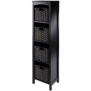 image:imageWinsome Wood Terrace 5Pc Storage Shelf with 4 Foldable Woven Baskets  Espresso and Chocolate