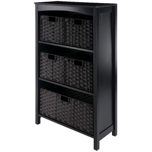 image:imageWinsome Wood Terrace 6Pc Storage Shelf with 5 Foldable Woven Baskets  Espresso and Chocolate